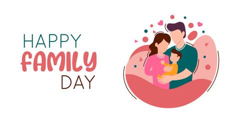 Happy Family Day vector poster, banner, greeting card. Cute family, parents with children.