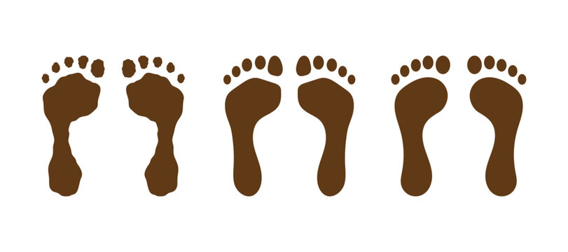 Human footprints on a white background. Graphic images of footprints for design work, such as decorating websites, printing stickers.