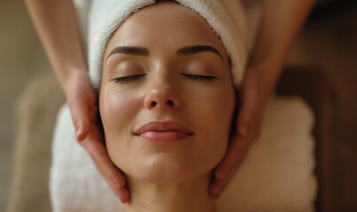 attractive nature woman enjoy spa salon procedure.