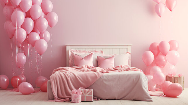 Pink bedroom interior decorated for valentines day © Ashley