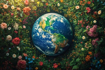Obraz na płótnie Canvas Eco-Friendly Earth Day Celebration: A Flower-Filled Globe Generative AI