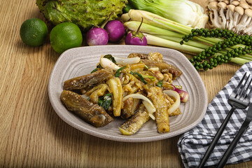 Roasted Thai eggplant with onion