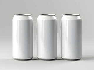 3D three empty cans of beverage Mockup with isolated background