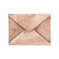 Watercolor drawing vintage brown envelope letter hand drawn.