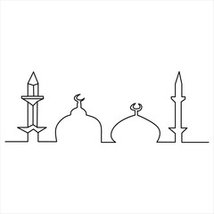Continuous one line drawing of mosque line art drawing vector illustration