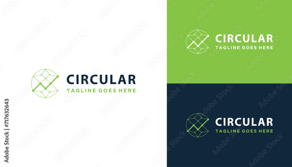 Poster circular initial letter c with dots digital wire line analysis for futuristic technology logo design