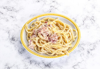 Classic pasta carbonara with bacon