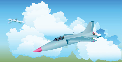 Naklejka na ściany i meble fighter jet landscape