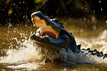 Attack of a alligator from the water. - Powered by Adobe