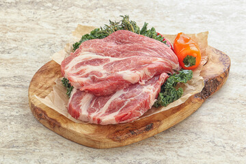 Raw pork neck for cooking