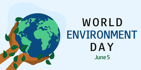 Hands holding the planet. World Environment Day. June 5. Save earth. Template for banner, flyer, presentation, card, poster. Vector illustration.