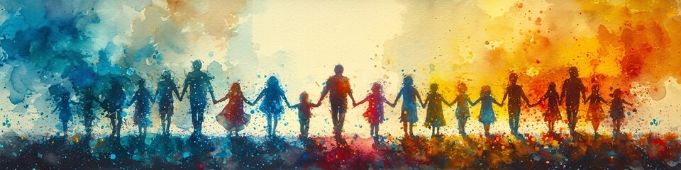 Colorful Family Walking Together in the Rain Generative AI