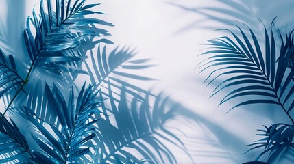 Fototapeta na wymiar Neon tropical palm leaves shadow on white background