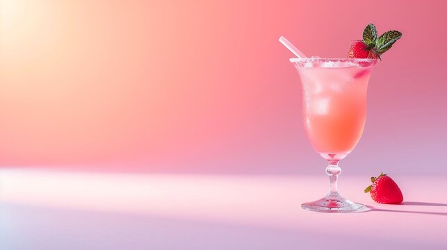 Sale banner with cold summer cocktail on pastel background