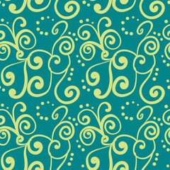 Seamless vintage pattern with curls. Wallpaper in the style of Baroque. Floral ornament. Ethnic tribal background. Vector illustration, template design for cloth, packaging, card, fabric