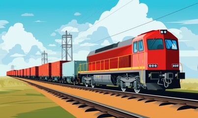 A Vibrant Red Train Speeding Through Beautiful Countryside