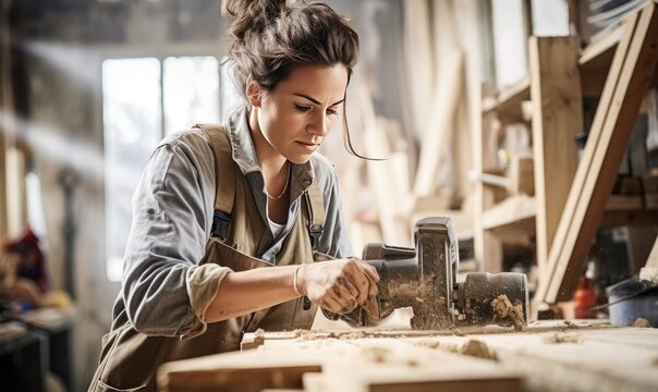 A Woman Crafting an Exquisite Wooden Masterpiece