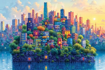 Cityscape of the Future: A Vibrant, Colorful, and Bustling Urban Landscape Generative AI