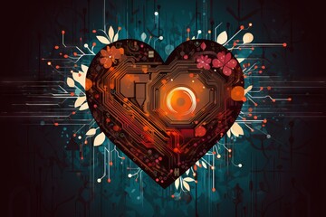 A tech-inspired Valentine's card, blending digital elements and vibrant colors for a modern and dynamic expression of affection