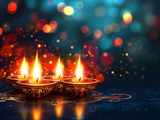 Illustration Capturing the Essence of Diwali Festival: Vivid Lanterns, Traditional Patterns, and the Twinkling Lights Conveying the Vibrant Atmosphere and Celebratory Spirit of the Festival of Lights