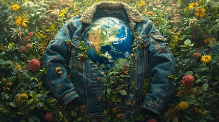 Eco-Fashion: A Sustainable Earth-Inspired Jacket Generative AI - obrazy, fototapety, plakaty