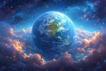Obraz na płótnie Canvas Earth in the Sky: A Celestial View of Our Planet Generative AI