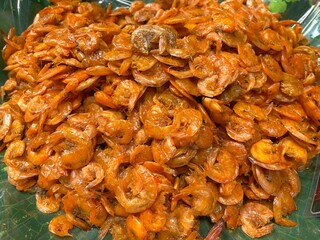 Sun dried sweet shrimps, selective focus