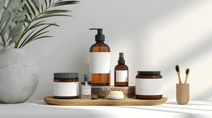 skincare collection mockup, skincare pump bottle, cream package, product mockup, cosmetic product advertisement