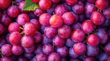 Red Grapes background. Neatly arranged clusters of red grapes, an artistic arrangement to highlight the color and beauty.