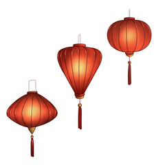 Chinese New Year lantern illustration set. Red lantern from chinese traditional culture