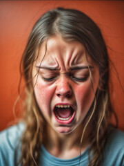 portrait of a teenager sreaming,anxiety girl