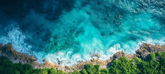 Island coast and blue sea water. Generative AI technology.