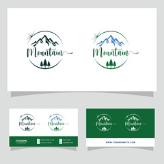 simple mountain silhouette logo blue premium