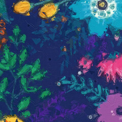 Naklejka premium Oil painting and various flowers, chrysanthemums, and the beauty of the ocean world