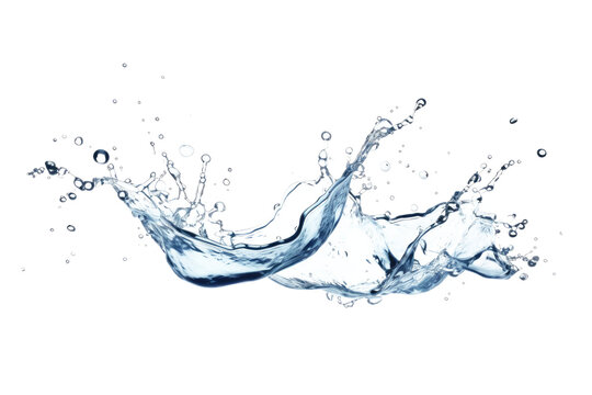 Blue water swirl splash with little bubbles isolated on clear png background, liquid flowing in form of wave