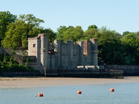 KENT, UK - MAY 22, 2010:  Exterior view of Upnor Castle - an Elizabethan artillery fort - seen from the River Medway