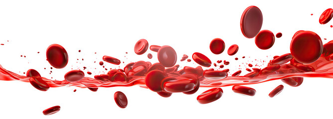 Dynamic red blood cells flowing in plasma, cut out