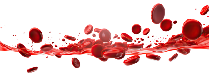 Dynamic red blood cells flowing in plasma, cut out
