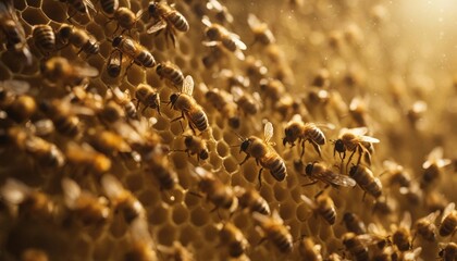 honey hive and swarm of bees on the farm
