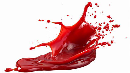 An image of red liquid splashed out on the white background. Generative AI