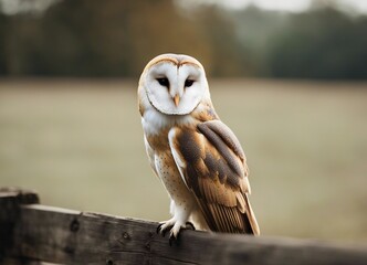portrait of Barn owl, blurry background.
