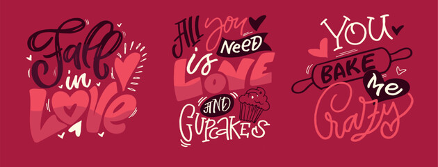 Hand drawn Valentines Day lettering Celebration poster, card, postcard, invitation, banner. Romantic quote vector lettering typography. Holiday calligraphy with hearts. 100% vector file © jane55