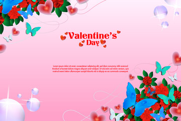 Elegant realistic valentine card, banner and poster background abstract with love icon and flower layout .