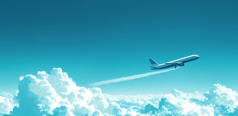 airplane flying over the clouds illustration - obrazy, fototapety, plakaty