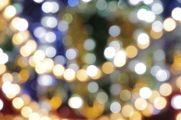 Abstract christmas background in bokeh. White lights of blinking garland in blur