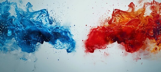 Blue and red watercolors paint splash. President political democracy choice. Generative AI technology.
