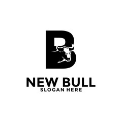 Bull Buffalo Horn Head With Letter B Vector Logo , Bull Logo design template