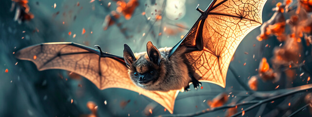 the bat flies in the sky. Selective focus. - obrazy, fototapety, plakaty