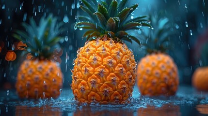 Tropical Pineapple Paradise - a background showcasing a tropical paradise with a pineapple, capturing the exotic and vibrant essence of the fruit wet with water droplet.