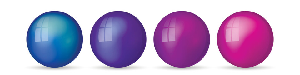 Set with glass colorful balls. Glossy realistic ball, 3D abstract vector illustration highlighted on a white background. Big metal bubble with shadow